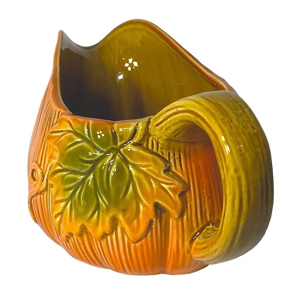 Harvest Pumpkin Gravy Boat Pitcher Hand Painted Glazed Ceramic NEW Merchandise - Picture 4 of 15